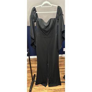 White‎ House Black Market Jumpsuit Black Off The Shoulder Dramatic Sleeve H16